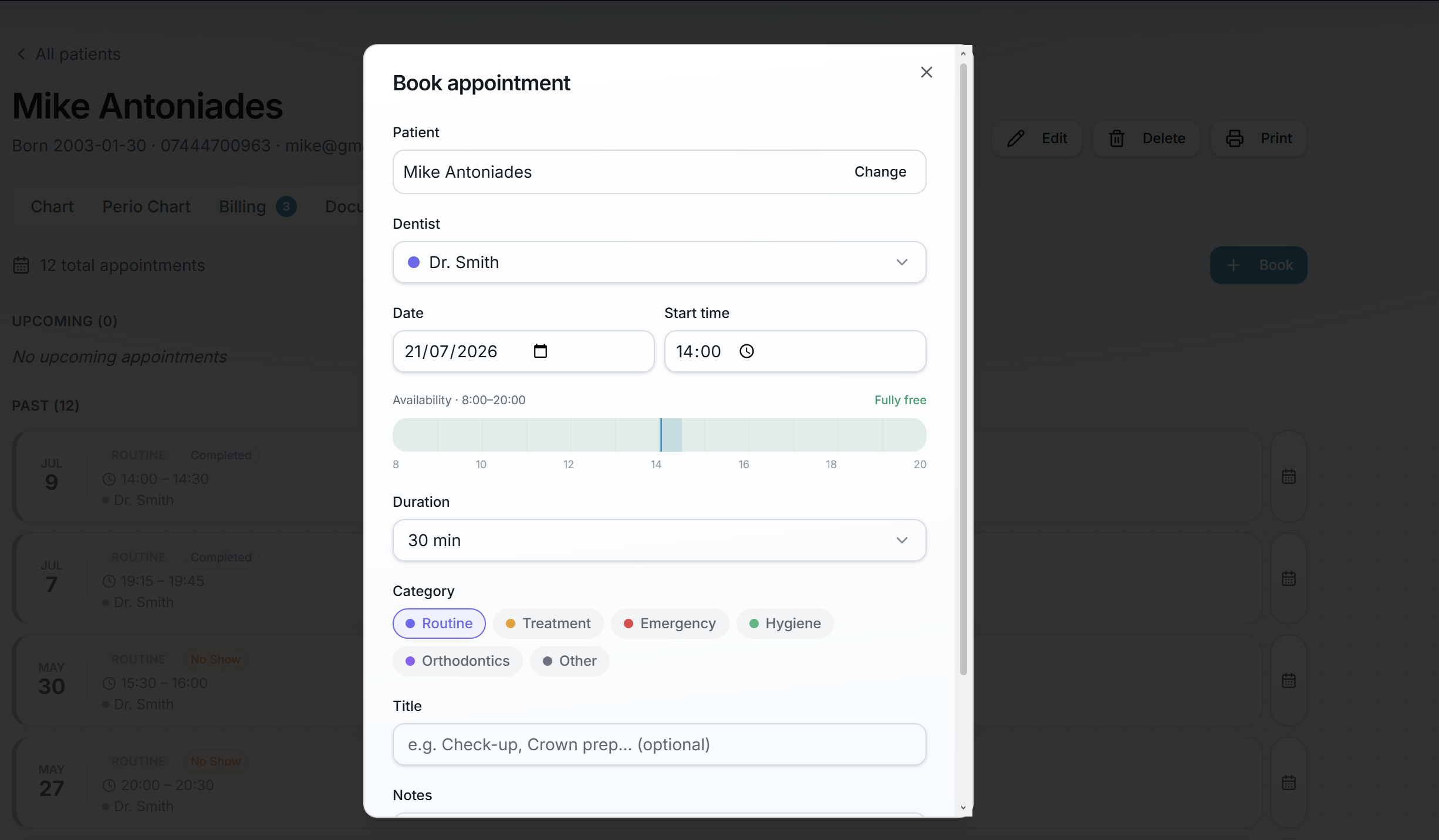 ToothTale patient appointment history with upcoming and past visits